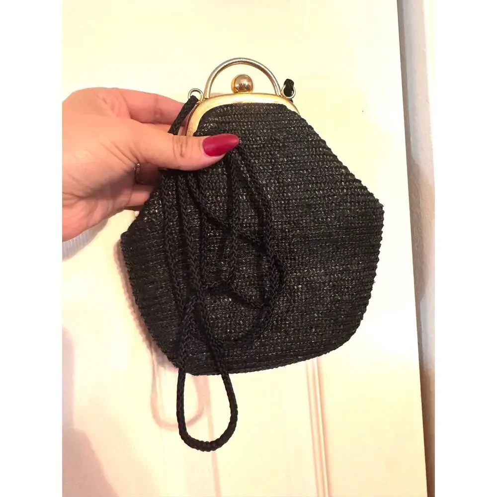 Vintage La Regale Black Wicker Purse